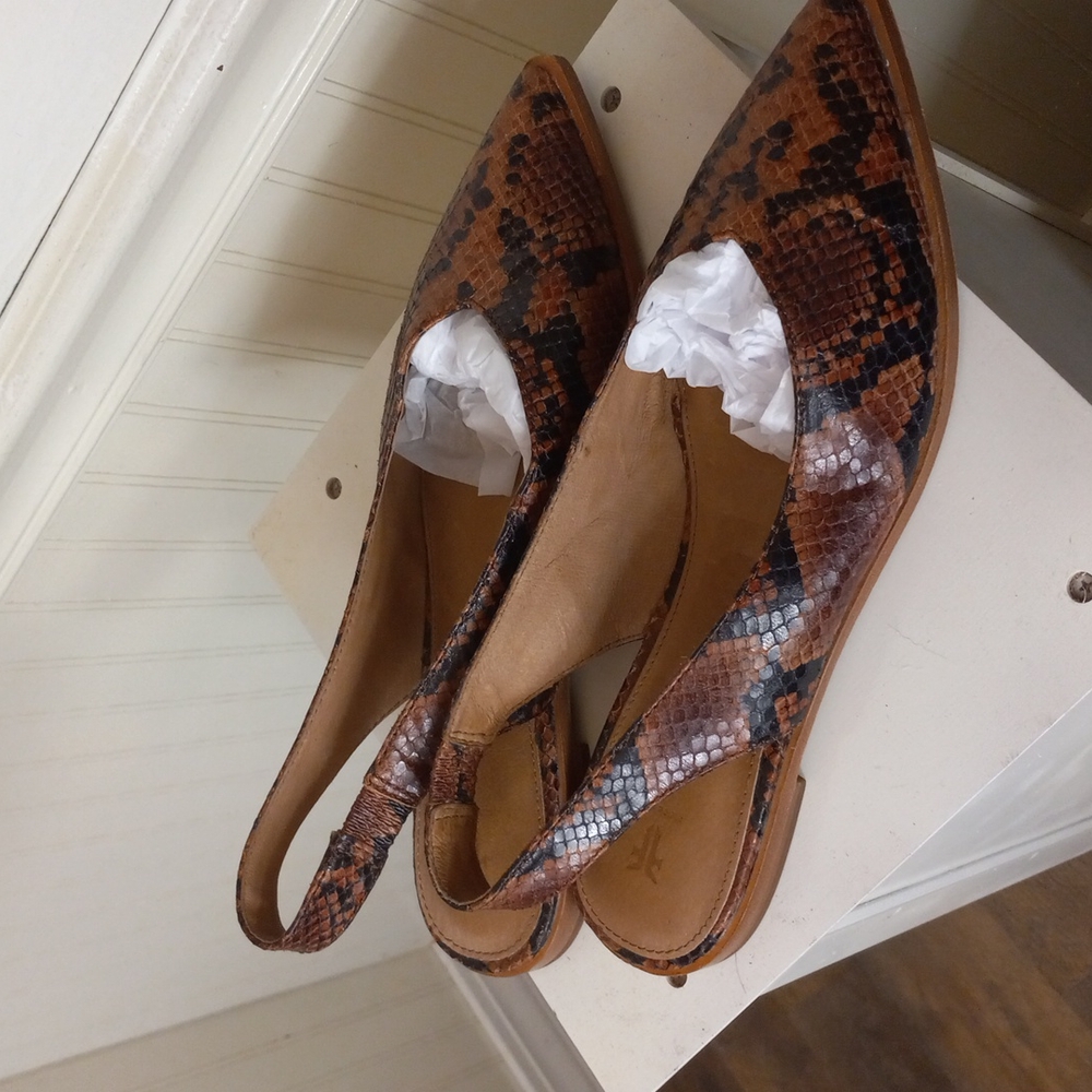 Frye Brown Snake Print Flats